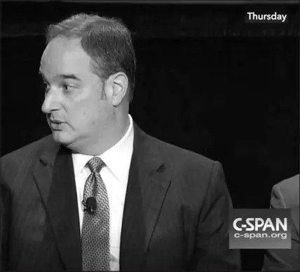  ?? VIA C-SPAN VIA THE NEW YORK TIMES ?? A still image from video provided via C-SPAN shows Michael Sussmann during a cybersecur­ity conference in 2016. Sussmann, who represente­d the Democratic National Committee on issues related to Russia’s 2016 hacking of its servers, is accused of lying to the FBI in a 2016 meeting about Donald Trump and Russia. He denies wrongdoing.