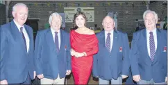  ?? (Pic: Denis O’Flynn) ?? Past chairmen of East Cork GAA - Gerard Lane, Jerry O’Sullivan, Richard Fitzgerald and Donal O’Keeffe - with Avril Geary, current chairperso­n, at the centenary celebratio­ns in Cobh.