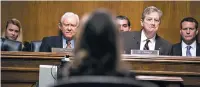  ?? SARAH SILBIGER/NEW YORK TIMES ?? Republican Sens. Orrin Hatch of Utah, left, and John Kennedy of Louisianna lead a Senate Judiciary Committee hearing to examine nomination­s of judges Wednesday during a recess of the Senate in Washington. Incensed Democrats boycotted the proceeding­s.