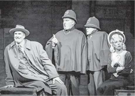  ?? Christophe­r Diaz ?? Todd Waite, from left, Bruce Warren, Mark Price and Elizabeth Bunch are featured in “Alfred Hitchcock’s The 39 Steps.”