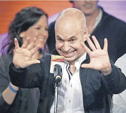  ?? Emiliano lasalvia ?? Rodríguez Larreta, ayer, durante el festejo electoral de Pro