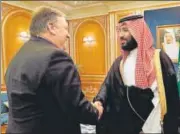  ?? AFP ?? US secretary of state Mike Pompeo (L) shakes hands with Saudi Crown Prince Mohammed bin Salman in Riyadh.