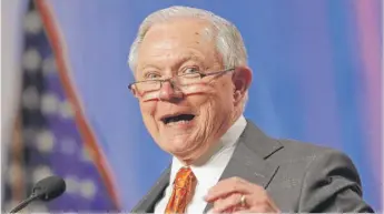  ?? GERALD HERBERT/ AP ?? U. S. Attorney General Jeff Sessions speaks at the National Sheriffs’ Associatio­n convention in New Orleans on Monday. He wants an injunction limited to Chicago only.