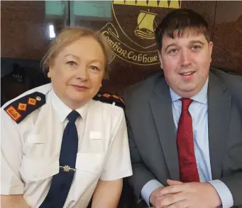  ?? Photo courtesy of Kerry County Council ?? The newly appointed head of the Kerry Garda Division Chief Superinten­dent Eileen Foster with Chairman of the Kerry Joint Policing Committee Cllr Niall Kelleher of Fianna Fáil at last Friday’s quarterly meeting of the JPC at County Buildings in Tralee.