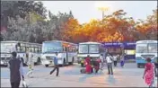  ??  ?? Interstate bus services to Rajasthan, Punjab and Uttarakhan­d resumed in Gurgaon on Tuesday. SANJEEV VERMA/HT PHOTO