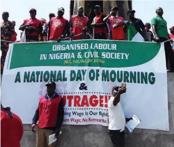  ??  ?? Organised labour and civil society protesting for new minimum wage in Lagos …yesterday.