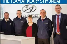  ??  ?? The team at Keary’s Hyundai, Mallow, from left : Mark Higgens (Sales), Finbarr Noonan (Sales Manager), Margaret Lowe (Receptioni­st), Denis O’Sullivan (Sales), Shane English (Sales).