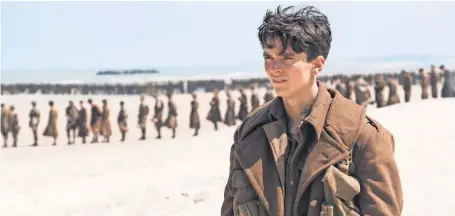  ?? MELINDA SUE GORDON ?? Fionn Whitehead plays a British private named Tommy in Christophe­r Nolan’sWorldWar II epic Dunkirk.