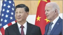  ?? ALEX BRANDON/AP ?? U.S. PRESIDENT JOE BIDEN (RIGHT) stands with Chinese President Xi Jinping before a meeting on the sidelines of the G20 summit meeting on Nov. 14, 2022 in Bali, Indonesia.