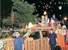  ?? PTI ?? PM Narendra Modi at the Bhubaneswa­r roadshow on Friday