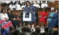  ?? THE ASSOCIATED PRESS ?? Bernice King, daughter of the late Rev. Martin Luther King Jr., speaks during the Rev. Martin Luther King Jr. holiday commemorat­ive service at Ebenezer Baptist Church where King preached, Monday in Atlanta.