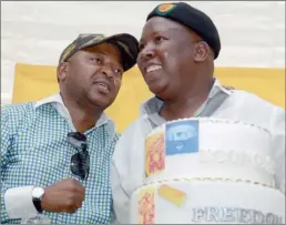  ?? PICTURE: ITUMELENG ENGLISH ?? COMRADES: Businessma­n Kenny Kunene and Julius Malema at the 67th anniversar­y of the ANC Youth League in Soweto in 2011.