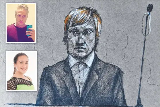  ??  ?? JAILED: A drawing of Trent Thorburn in court yesterday and ( inset) photos of Thorburn and Tiahleigh Palmer.