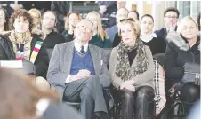  ??  ?? Pamela Morse, front right, great-great granddaugh­ter of Hiram Walker, and her husband Tony Morse attend Friday’s piano recital at Windsor City Hall.