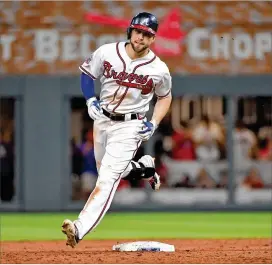  ?? HYOSUB SHIN / HSHIN@AJC.COM ?? Ender Inciarte rounds the bases after hitting a home run in SunTrust Park’s debut. Through Thursday, there have been 170 homers hit at the new stadium.