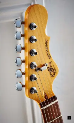  ??  ?? 1. This distinct headstock shape was granted a 14-year patent in 1983 and graced many early G&amp;L designs, not least the S-500 and this Skyhawk that appeared a year later (originally called the Nighthawk) 1