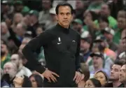  ?? CHARLES KRUPA — THE ASSOCIATED PRESS ?? Heat head coach Erik Spoelstra watches from the bench in the first half of Game 1of the Eastern Conference finals against the Celtics in Boston on Wednesday.