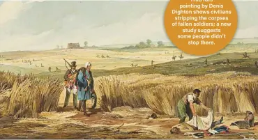  ?? ?? THIS 1815 painting by Denis Dighton shows civilians stripping the corpses of fallen soldiers; a new study suggests some people didn’t stop there.