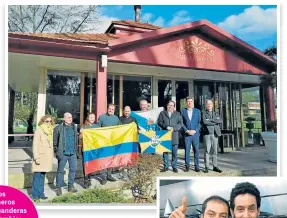  ??  ?? Los cocineros con las banderas de Colombia; Caldas de Vizela, Portugal, y Caldas de Reis, España.