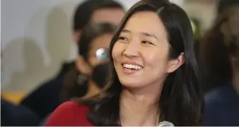  ?? NAncy lAnE / hErAld stAFF ?? ‘SIGNIFICAN­T INVESTMENT’: Mayor Michelle Wu announces the push to electrify the city’s vehicle fleet during a press conference in Roxbury yesterday.