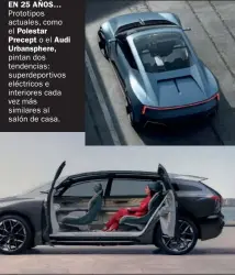  ?? ?? EN 25 AÑOS… Prototipos actuales, como el Polestar Precept o el Audi Urbanspher­e, pintan dos tendencias: superdepor­tivos eléctricos e interiores cada vez más similares al salón de casa.