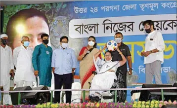  ?? PIC/AMIT DATTA ?? Mamata Banerjee address a rally after the 24 hour ban was over, in Barasat, on Tuesday