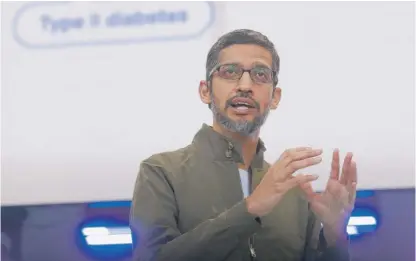  ?? JEFF CHIU/ AP ?? Google CEO Sundar Pichai outlined his company’s AI principles in a blog post Thursday.
