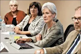  ?? LAURA SEGALL/GETTY PHOTO ?? Health and Human Services Secretary Kathleen Sebelius, center right, could be subpoenaed about website problems.