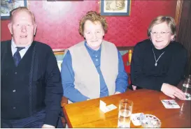  ?? ?? L-r: Tom Ryan, Maureen Roche and Mary Ryan, who were entertaine­d by the very popular ‘Tap the Barrell’ in Reynold’s Lounge Bar, Castletown­roche in February 2001.