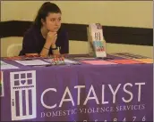  ?? MATHEW MIRANDA — ENTERPRISE-RECORD ?? Fiona Farrel tabled for Catalyst Domestic Violence Services on Oct. 20, 2019 at the Chico Women’s Club. The non-profit is seeing increases in domestic violence during the coronaviru­s pandemic and shutdown orders.