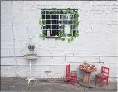  ?? RICK EVERETT ?? A small table decorated with succulents sits below a window where Everett offers free coffee and conversati­on to friends and neighbors at his home in Sydney, Australia, during the coronaviru­s pandemic.