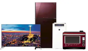  ??  ?? Among the products featured in Sharp’s Cheers of Excitement Campaign are (from left) the AQUOS 8K Resolution TV, Mega Pelican Refrigerat­or, Humidifyin­g Air Purifiers and Steam Oven Healsio.