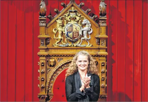  ?? ADRIAN WYLD/THE CANADIAN PRESS ?? Canada’s 29th Governor General Julie Payette looks on from her seat in the Senate chamber during her installati­on ceremony in Ottawa on Monday.
