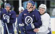  ?? TAMPA BAY TIMES FILE PHOTO ?? Tampa Bay Lightning prosect Alexey Lipanov, middle, has been picked up by the Kitchener Rangers in a deal with the Sudbury Wolves.