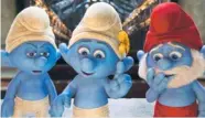  ??  ?? Grouchy Smurf (left, voice of George Lopez) goes to Paris with Vanity (John Oliver) and Papa (Jonathan Winters) in “The Smurfs 2.”