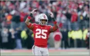  ?? JAY LAPRETE - THE ASSOCIATED PRESS ?? Ohio State defensive back Brendon White celebrates after making a tackle against Michigan during the second half of an NCAA college football game Saturday, Nov. 24, 2018, in Columbus, Ohio. Ohio State beat Michigan 62-39.