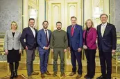  ?? ?? U.S. Rep. Mike Turner, R-Dayton, and a delegation from the U.S. House of Representa­tives visited Ukraine the week of Feb. 4 and met with Ukrainian President Volodymyr Zelenskyy. (From left) U.S. Ambassador Bridget Brink, U.S. Rep. Zach Nunn (R-Iowa), U.S.
Rep. Jason Crow (D-Colorado), Ukrainian President Volodymyr Zelenskyy, House Permanent Select Committee on Intelligen­ce Chairman Mike Turner (R-Dayton), U.S. Rep. Abigail Spanberger (D-Virginia), and U.S. Rep. French Hill (R-Arkansas).