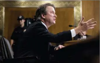  ?? TOM WILLIAMS — POOL IMAGE VIA AP ?? Supreme Court nominee Judge Brett Kavanaugh testifies during the Senate Judiciary Committee, Thursday on Capitol Hill in Washington.