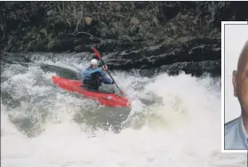  ??  ?? KAYAK CHALLENGE: Fergus Lynch ( inset) and ( above) honing his
kayaking skills at Force Falls, on the River Kent in Cumbria.