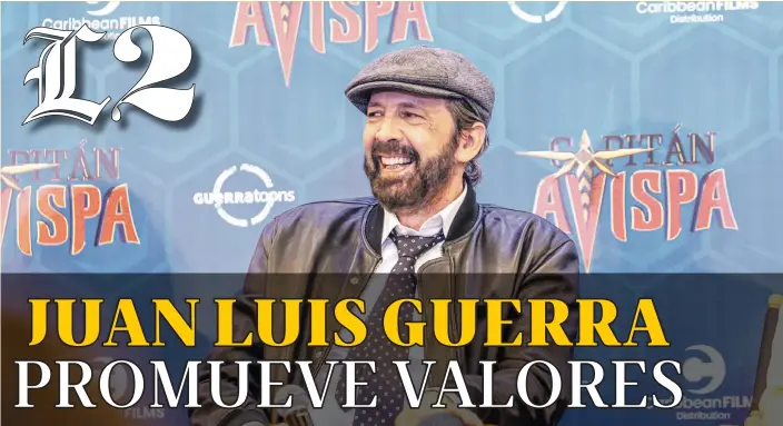  ?? CORTESÍA ?? Juan Luis Guerra durante el encuentro del lunes con los periodista­s para hablar de su película “Capitán Avispa”, que se estrenará el jueves en los cines.