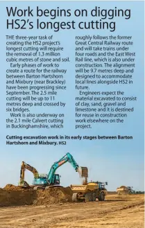  ?? ?? Cutting excavation work in its early stages between Barton Hartshorn and Mixbury. HS2