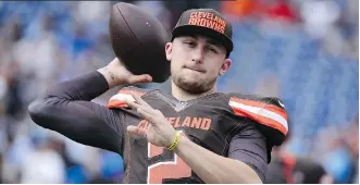  ?? GETTY IMAGES ?? The Saskatchew­an Roughrider­s are denying a report that they worked out former Texas A&M and Cleveland Browns quarterbac­k Johnny Manziel, who is on the Hamilton Tiger-Cats’ negotiatio­n list and therefore off limits to rival CFL teams.