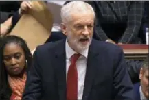  ?? HOUSE OF COMMONS — PA VIA AP ?? Labour leader Jeremy Corbyn speaks Tuesday after Britain’s Prime Minister Theresa May lost a vote on her Brexit deal in the House of Commons, London.