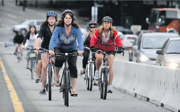  ??  ?? Cycling on busy roads leads to higher levels of airborne volatile organic compounds (VOCs) in the bloodstrea­m than cycling on side streets, according to a new study by researcher­s at UBC.