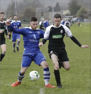  ??  ?? Cian O hAnnain of Ashford Rovers tries to hold off the challenge of Newtown’s PJ Dowling.