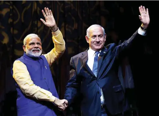  ??  ?? Prime Minister Narendra Modi and the Prime Minister of Israel, Benjamin Netanyahu in Tel Aviv, Israel, on July 5, 2017