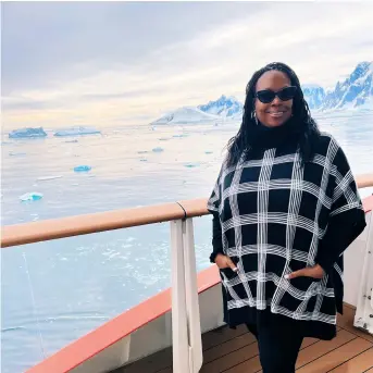  ?? PHOTOS: © CULTURAL HERITAGE ALLIANCE FOR TOURISM, INC. ?? On Board: Stephanie Jones on the cabin balcony (left) and with her daughter, Daphne Clark, in Antarctica