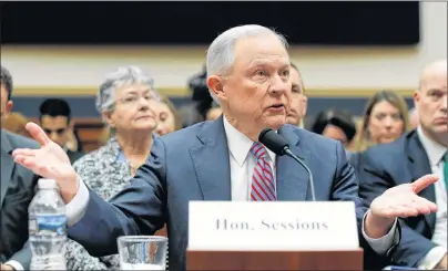  ?? AP PHOTO ?? U.S. Attorney General Jeff Sessions speaks during a House Judiciary Committee hearing Tuesday in Washington.