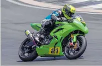  ??  ?? Whanganui’s Tarbon Walker is excited about the upcoming Suzuki Series after moving into second in the Auckland Summer Series at Hampton Downs on his Kawasaki ZX6 at the weekend.