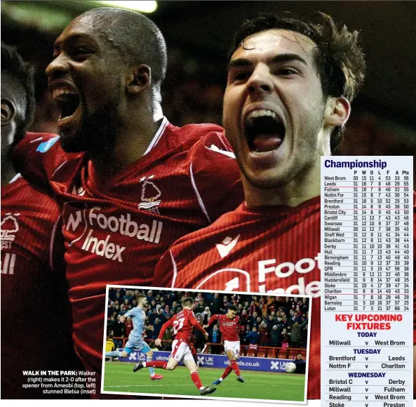  ??  ?? WALK IN THE PARK: Walker (right) makes it 2-0 after the opener from Ameobi (top, left) stunned Bielsa (inset)